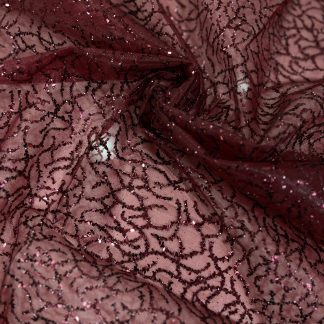 Bordo Dal Dantel Sim Baskılı Tül